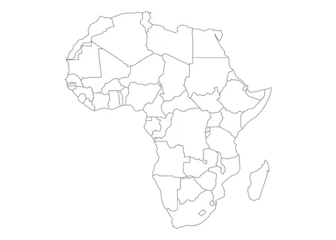 Stumme Karte von Afrika mit den Grenzen der Staaten, ohne Beschriftung